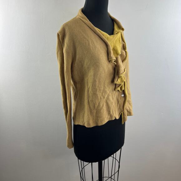 ESTEVE Wool Blend Yellow Sweater Long Sleeves Ruffle Neck Pullover Size 42 US 10 - Picture 4 of 10